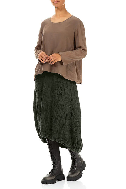 Longer Back Forest Mist Textured Linen Skirt 4