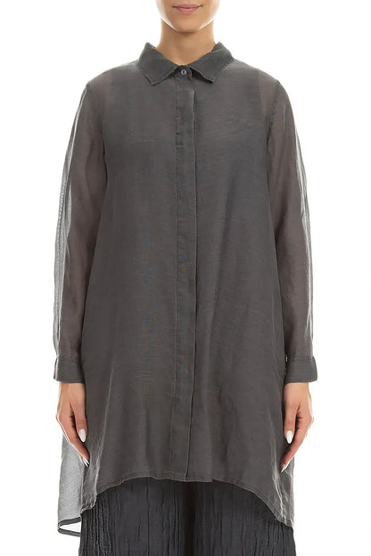 Hemd aus längerem Rückenteil, Graphit, Seide-Baumwolle