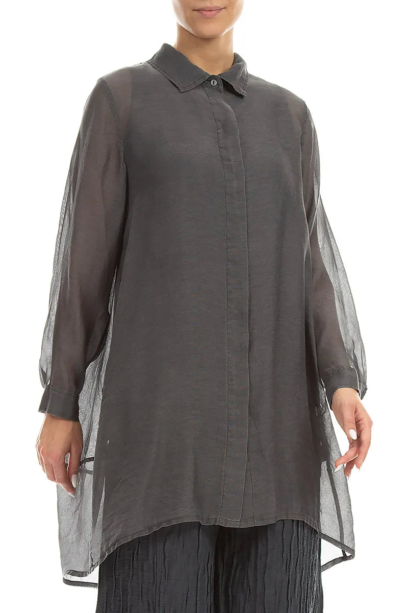 Hemd aus längerem Rückenteil, Graphit, Seide-Baumwolle