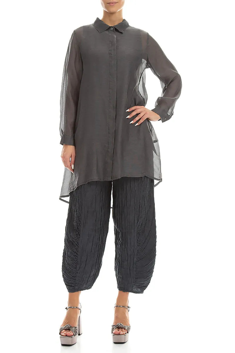 Hemd aus längerem Rückenteil, Graphit, Seide-Baumwolle