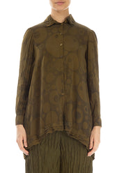 Longer Back Khaki Bubbles Silk Bamboo Shirt 1