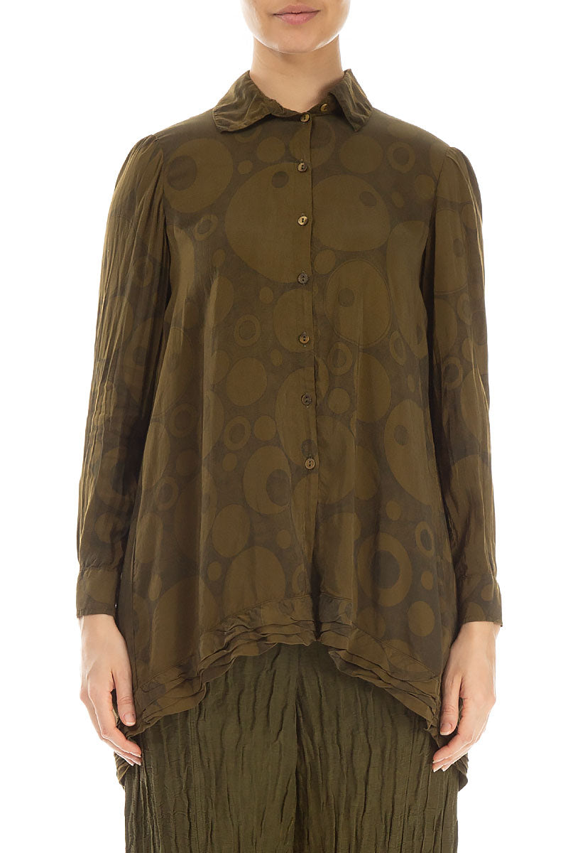 Longer Back Khaki Bubbles Silk Bamboo Shirt 1