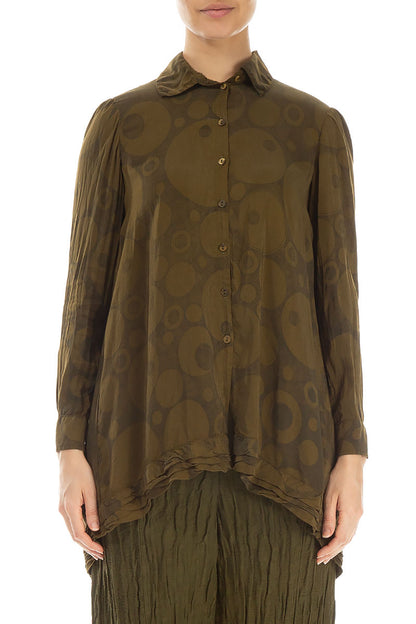 Longer Back Khaki Bubbles Silk Bamboo Shirt 1