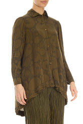 Longer Back Khaki Bubbles Silk Bamboo Shirt 3