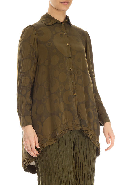 Longer Back Khaki Bubbles Silk Bamboo Shirt 3