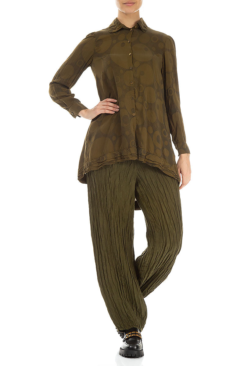 Longer Back Khaki Bubbles Silk Bamboo Shirt 4