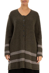 Longer Back Khaki Wool Cardigan 1