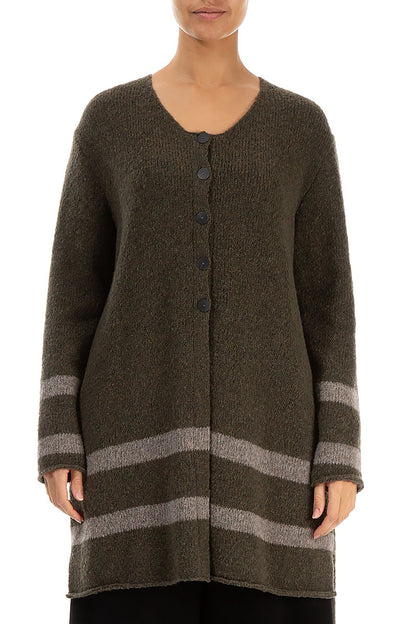 Longer Back Khaki Wool Cardigan 1