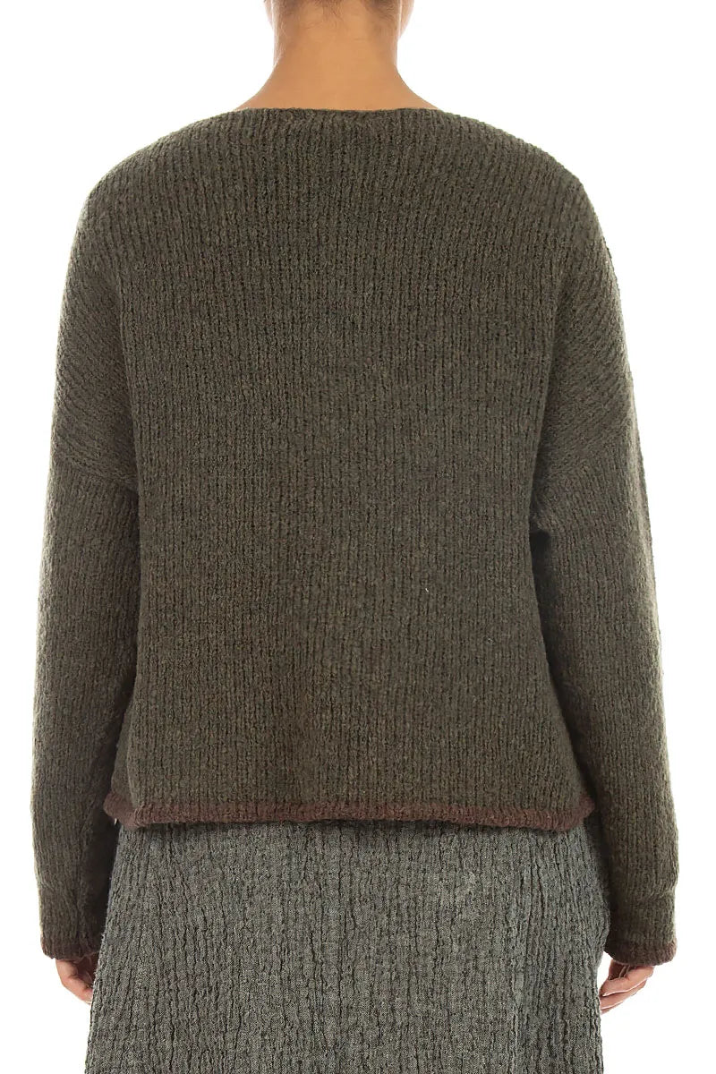 Longer Back Khaki Wool Cardigan