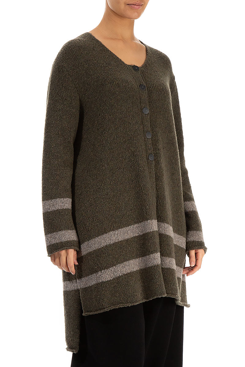 Longer Back Khaki Wool Cardigan 3