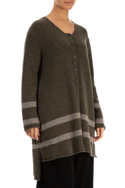 Longer Back Khaki Wool Cardigan 3