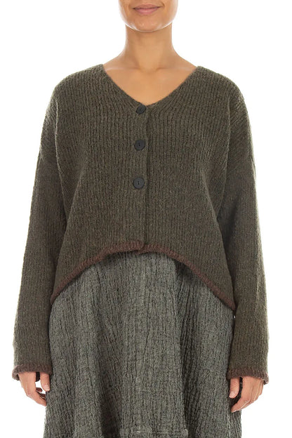 Longer Back Khaki Wool Cardigan