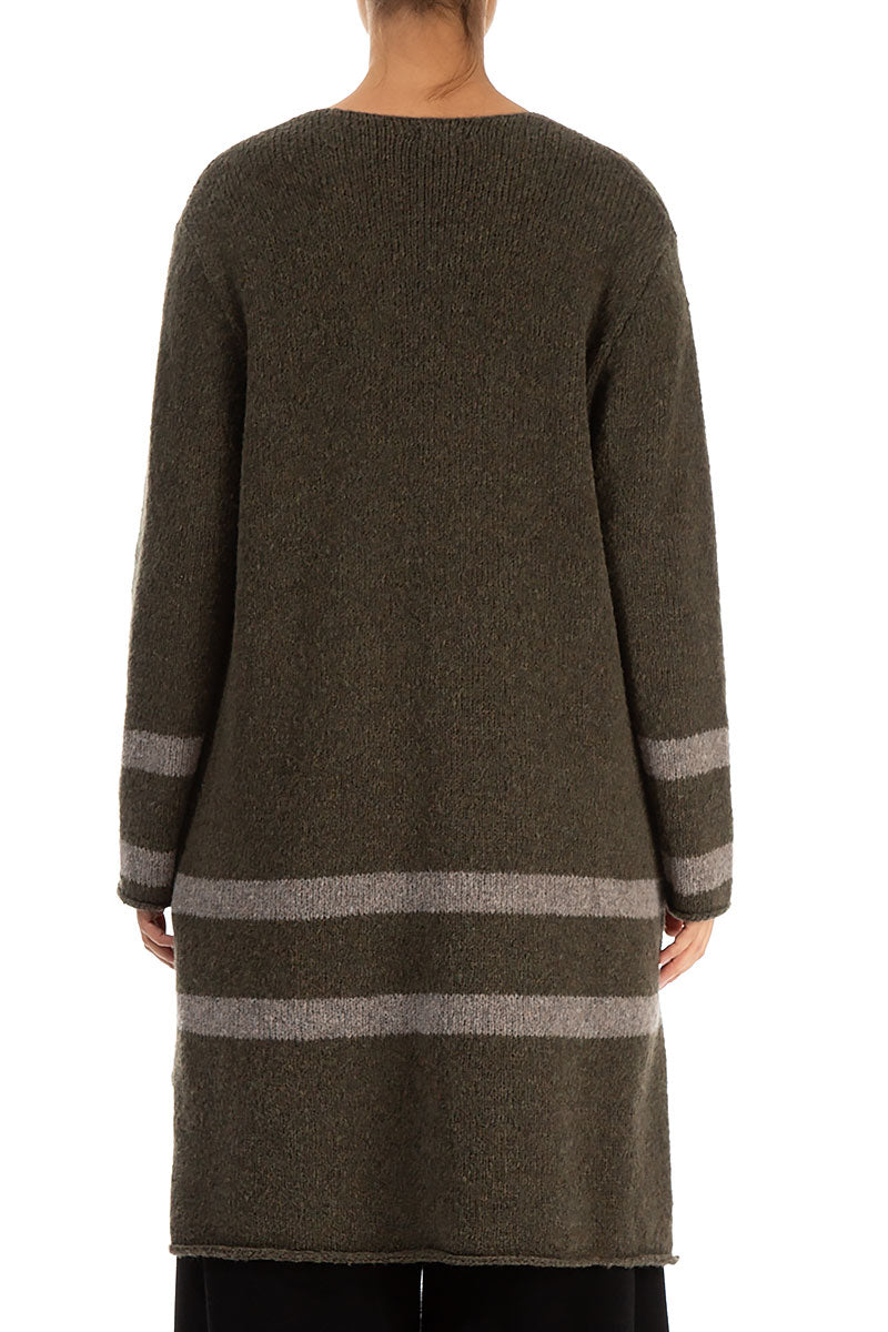 Longer Back Khaki Wool Cardigan 2