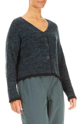 Longer Back Mélange Dark Teal Wool Cardigan 3