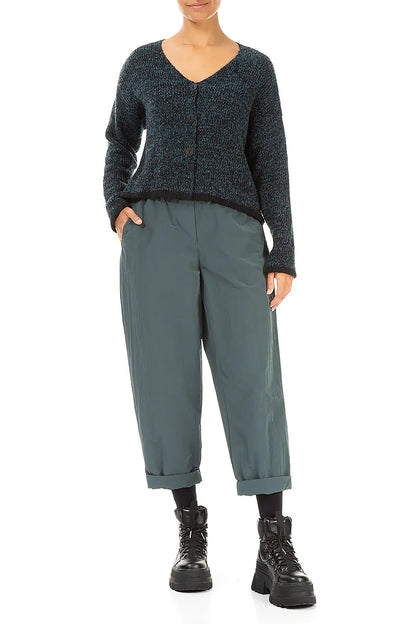 Longer Back Mélange Dark Teal Wool Cardigan 4