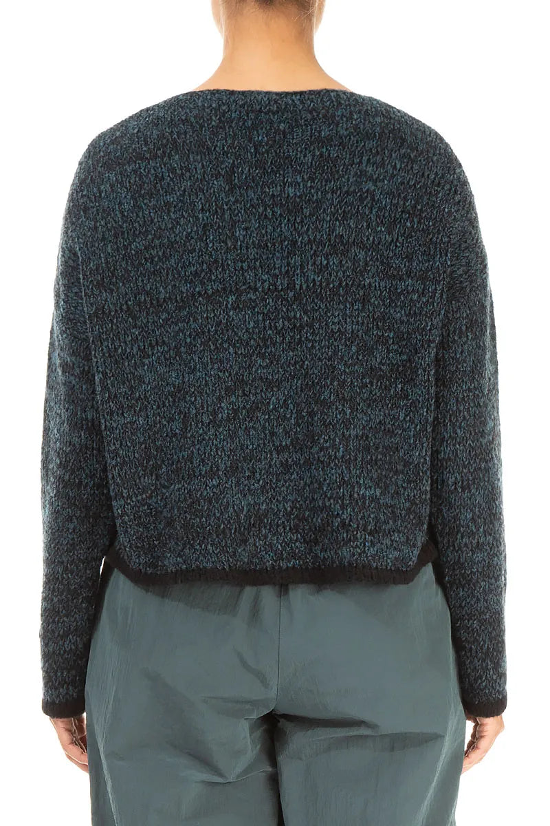 Longer Back Mélange Dark Teal Wool Cardigan 2