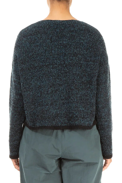Longer Back Mélange Dark Teal Wool Cardigan 2