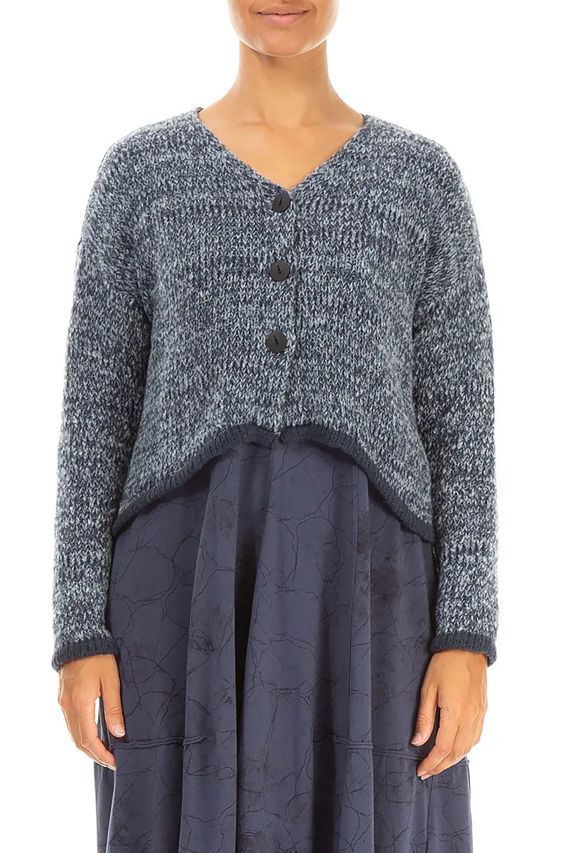 Longer Back Mélange Dusty Blue Wool Cardigan 1