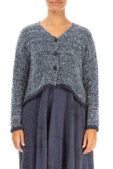 Longer Back Mélange Dusty Blue Wool Cardigan 1