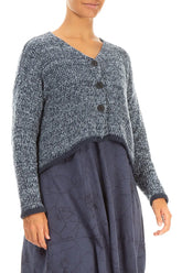 Longer Back Mélange Dusty Blue Wool Cardigan 3