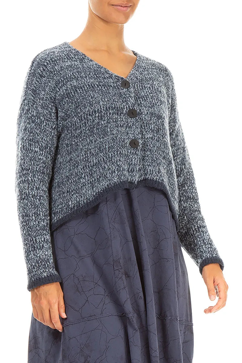 Longer Back Mélange Dusty Blue Wool Cardigan 3