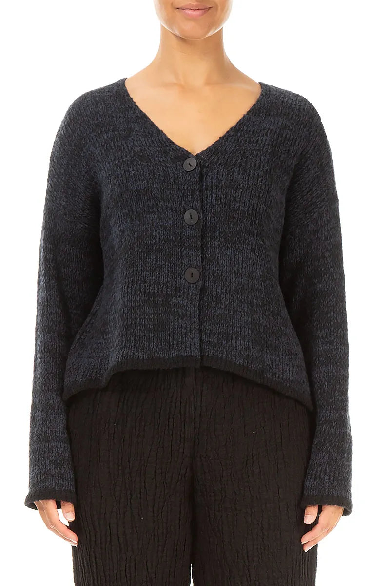 Longer Back Mélange Midnight Grey Wool Cardigan 1
