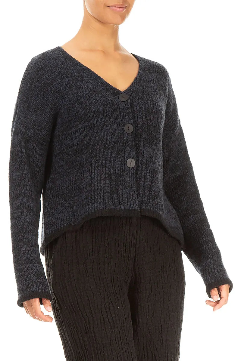 Longer Back Mélange Midnight Grey Wool Cardigan 3