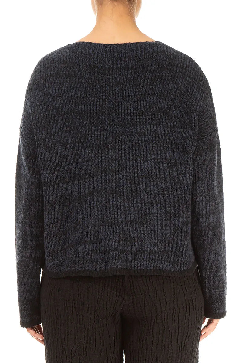 Longer Back Mélange Midnight Grey Wool Cardigan 2