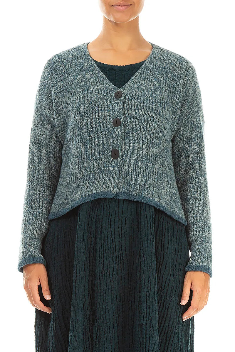 Longer Back Mélange Peacock Grey Wool Cardigan 1