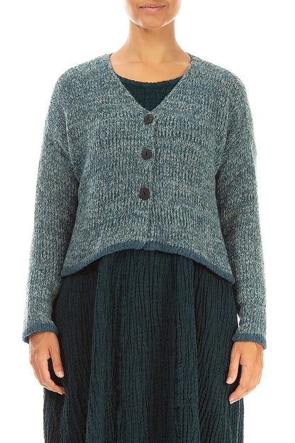 Longer Back Mélange Peacock Grey Wool Cardigan 1