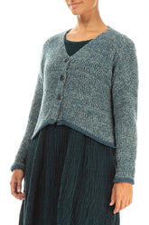 Longer Back Mélange Peacock Grey Wool Cardigan 3