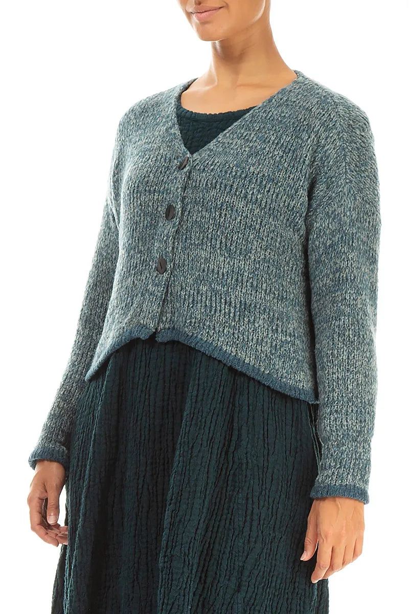 Longer Back Mélange Peacock Grey Wool Cardigan 3