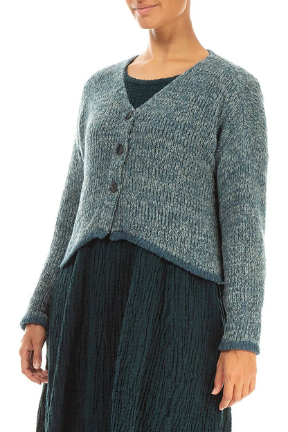 Longer Back Mélange Peacock Grey Wool Cardigan 3