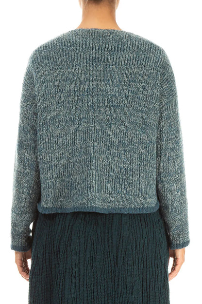 Longer Back Mélange Peacock Grey Wool Cardigan 2