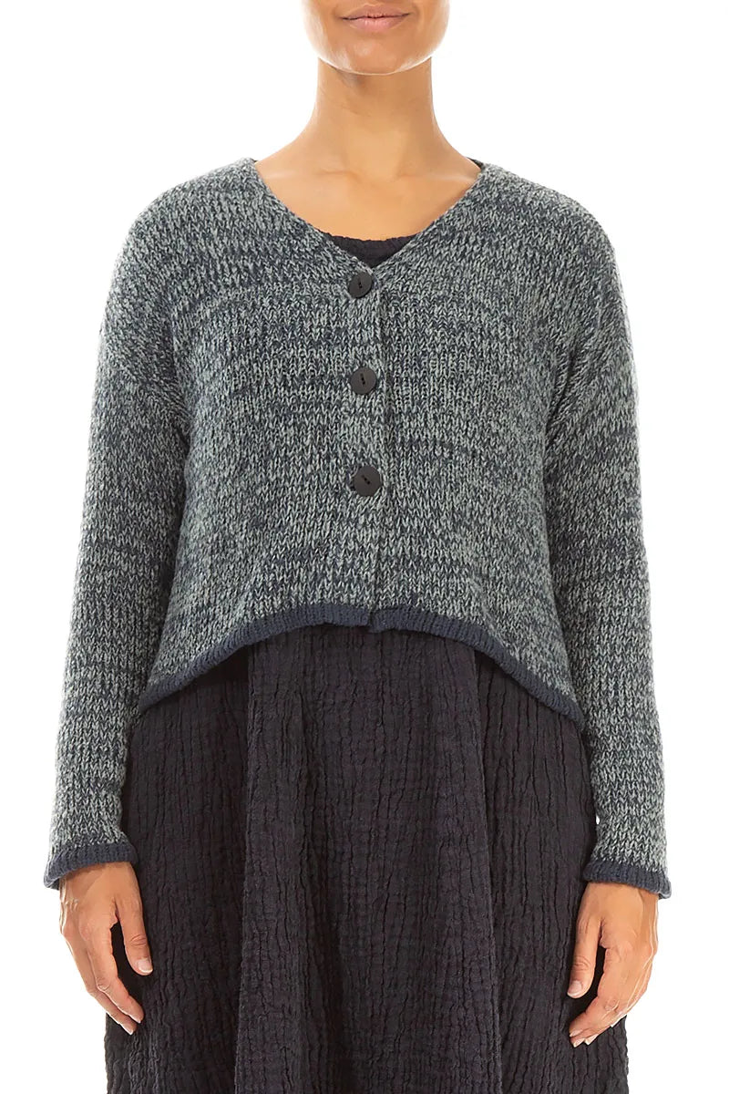 Longer Back Mélange Slate Blue Wool Cardigan 1