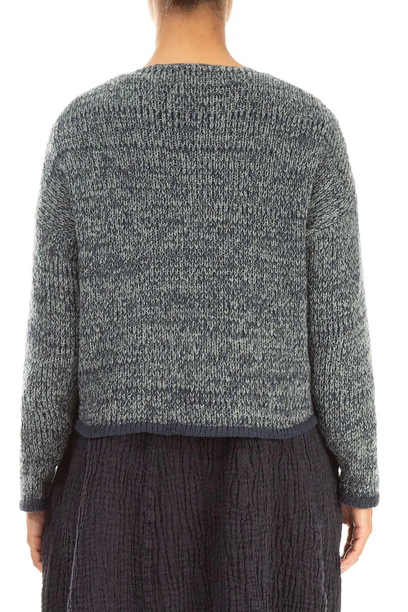 Longer Back Mélange Slate Blue Wool Cardigan 2