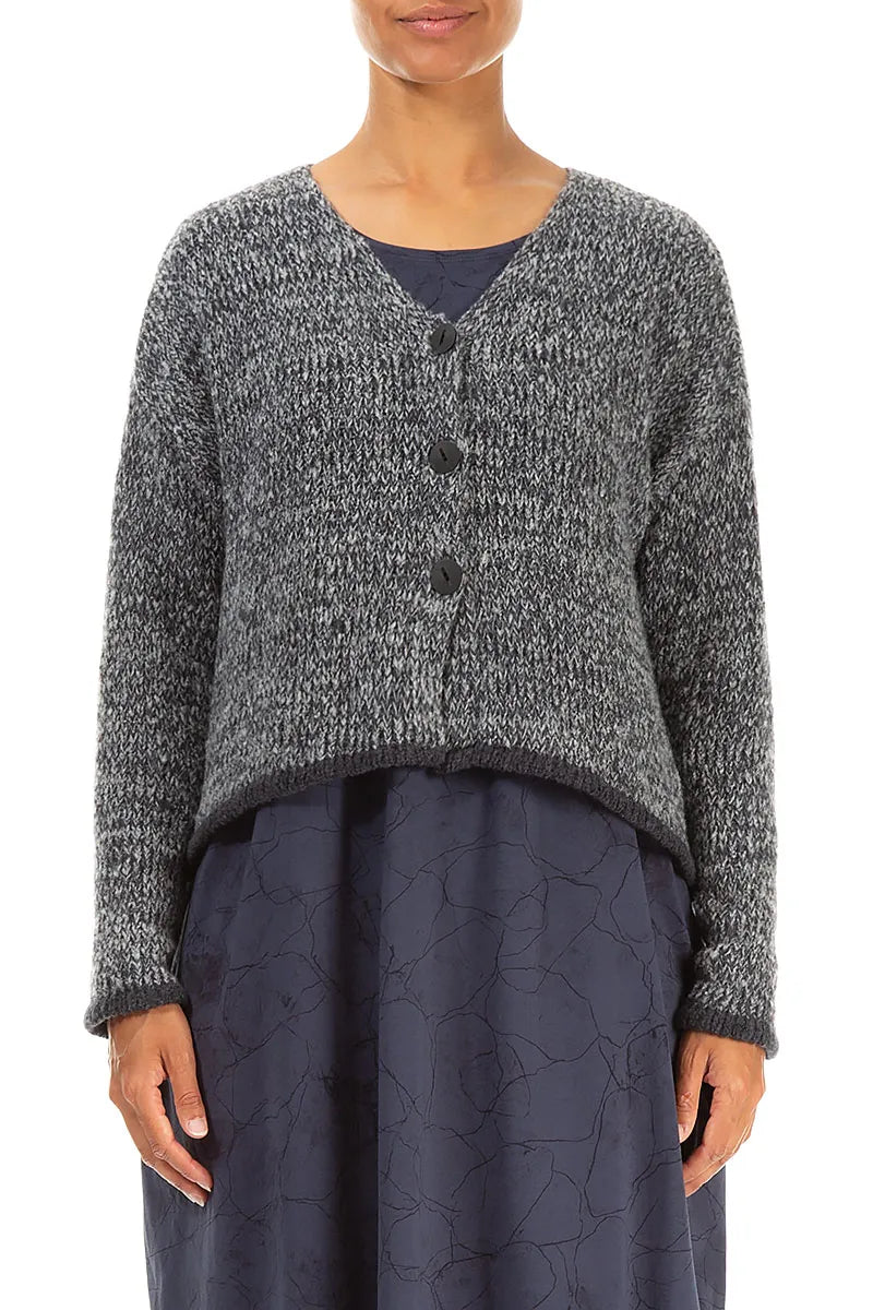 Longer Back Mélange Slate Grey Wool Cardigan 1