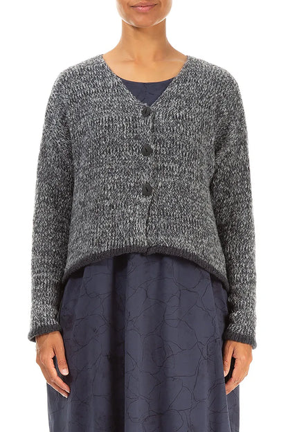 Longer Back Mélange Slate Grey Wool Cardigan 1