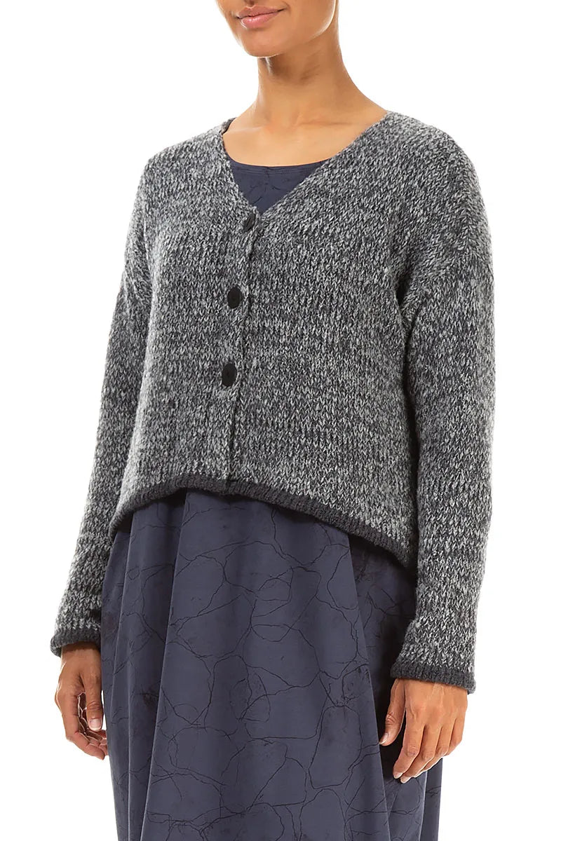 Longer Back Mélange Slate Grey Wool Cardigan 3