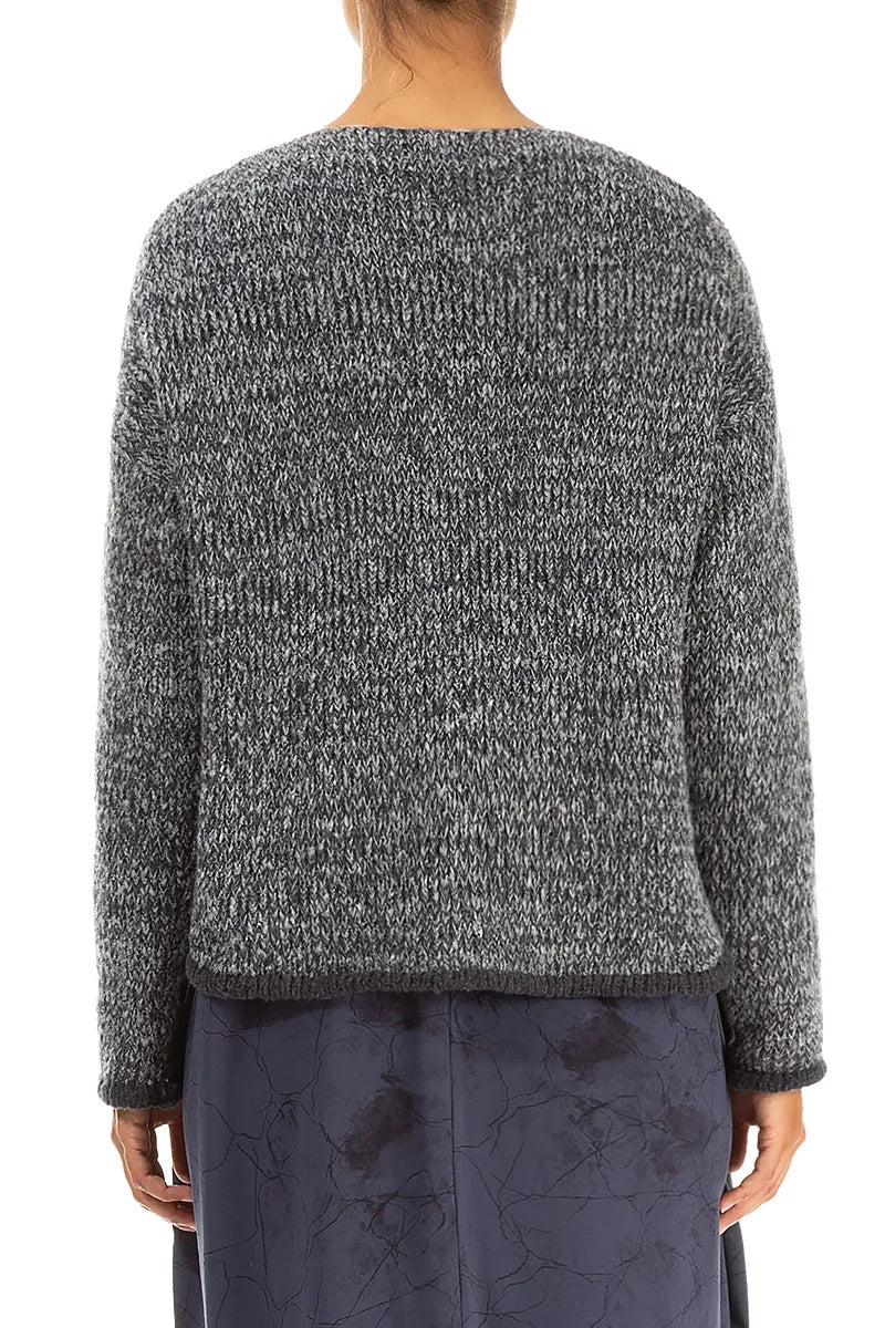 Longer Back Mélange Slate Grey Wool Cardigan 2