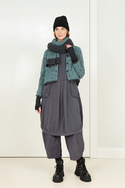 Longer Back Mélange Teal Wool Cardigan 6