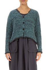 Longer Back Mélange Teal Wool Cardigan 1