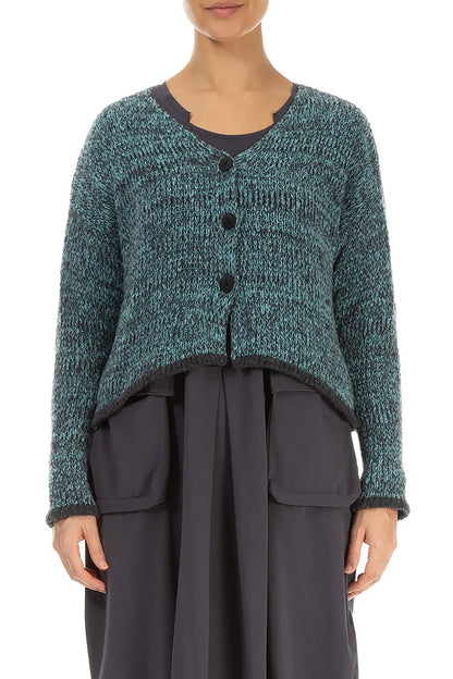 Longer Back Mélange Teal Wool Cardigan 1
