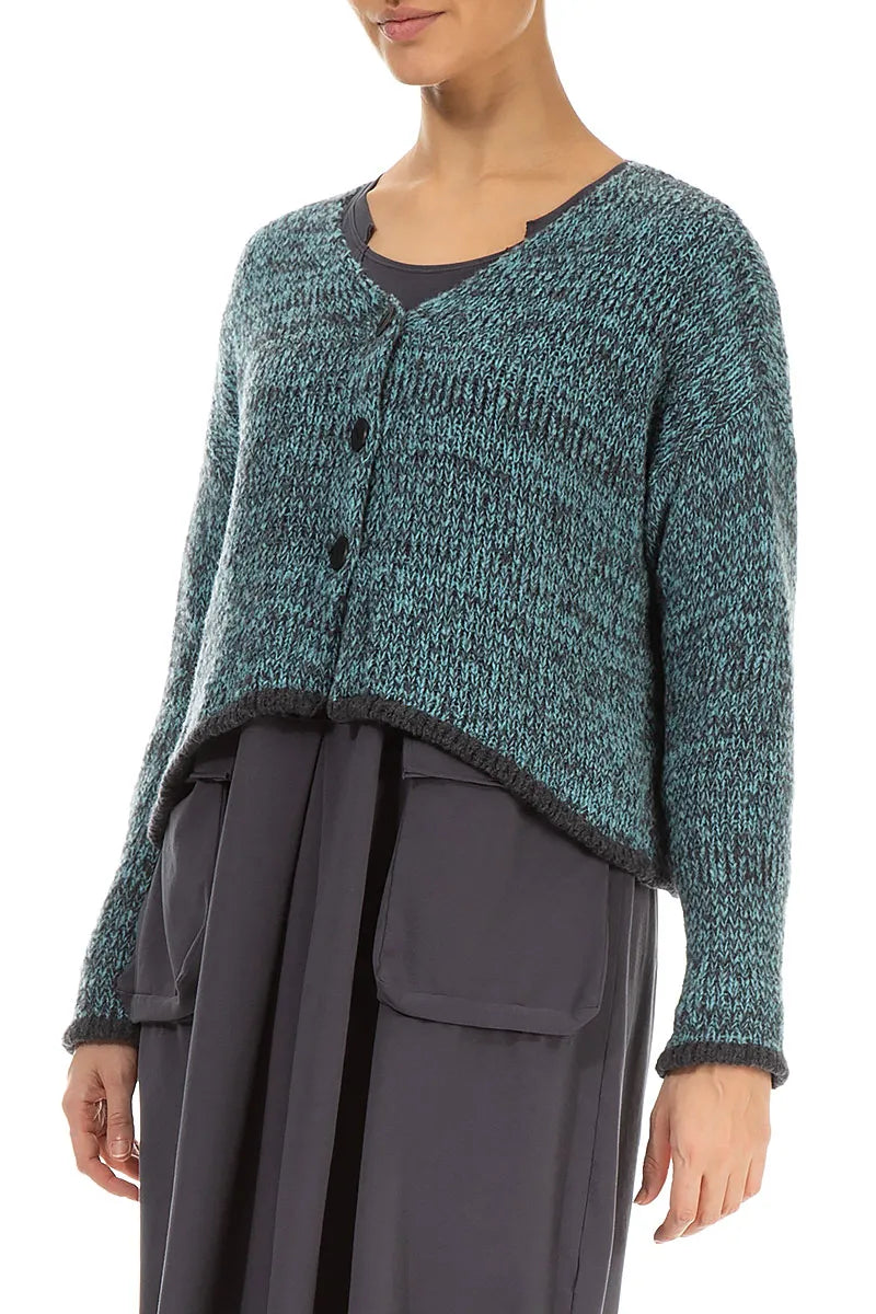 Longer Back Mélange Teal Wool Cardigan 3
