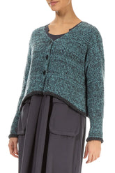 Longer Back Mélange Teal Wool Cardigan 3