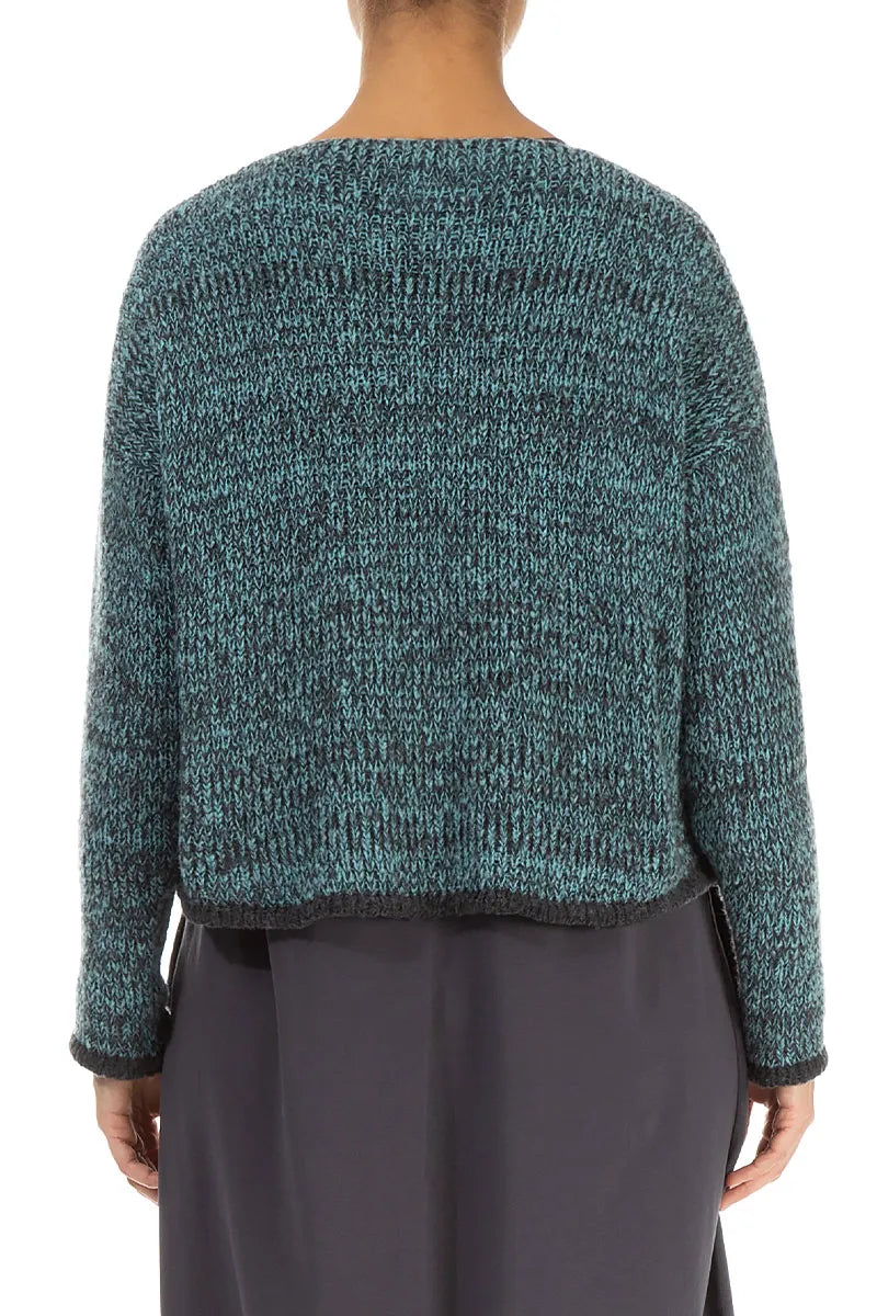 Longer Back Mélange Teal Wool Cardigan 2