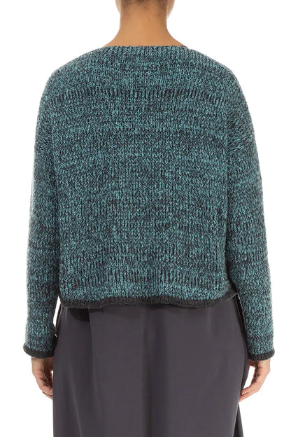 Longer Back Mélange Teal Wool Cardigan 2