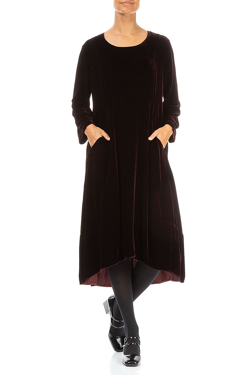 Longer Back Merlot Silk Velvet Dress