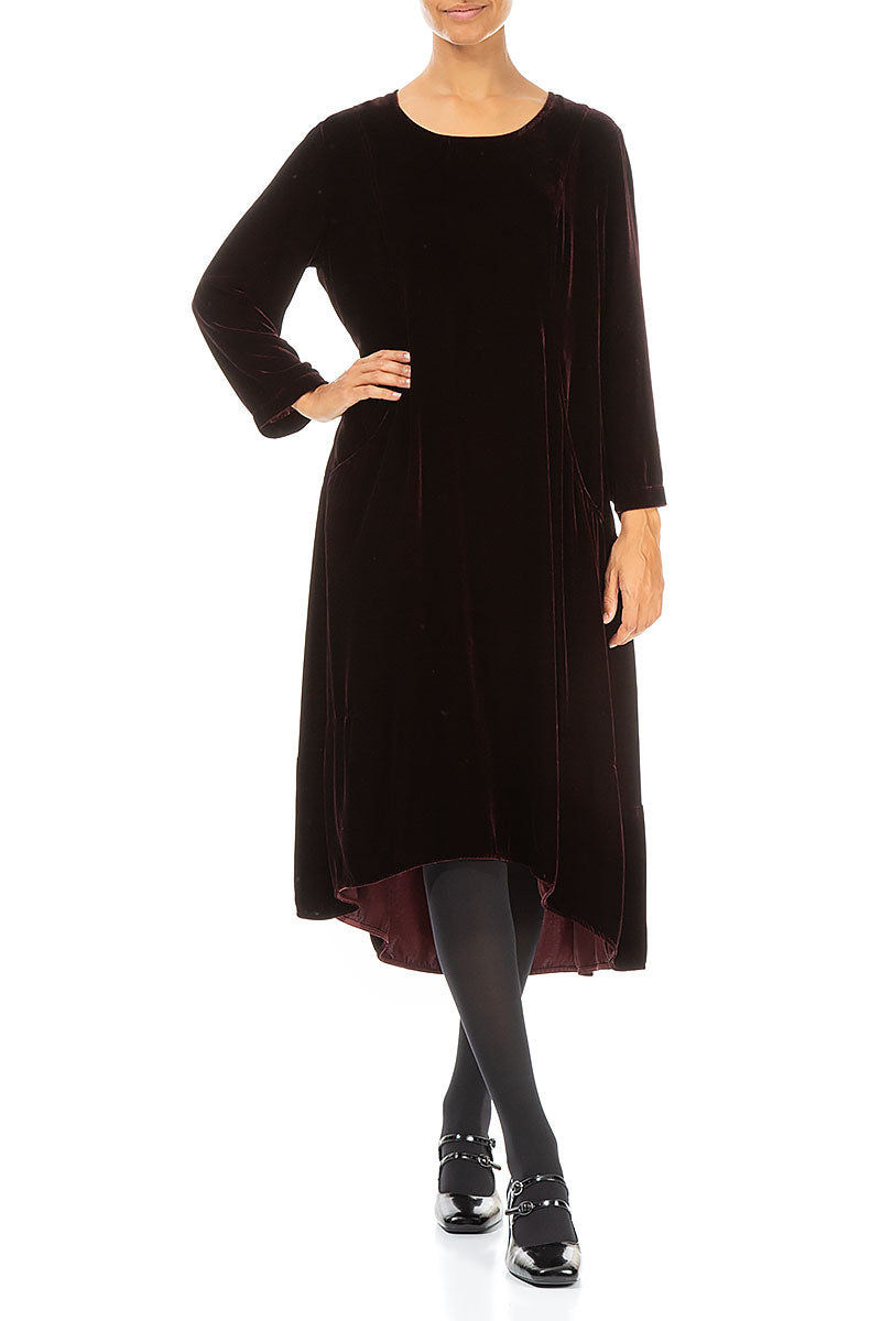 Longer Back Merlot Silk Velvet Dress