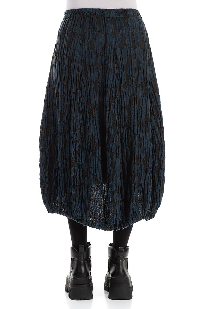 Longer Back Midnight Blue Circle Silk Linen Skirt